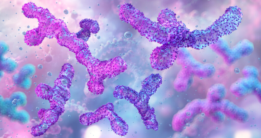 A rendering of the microbiome in different shades of purple. 